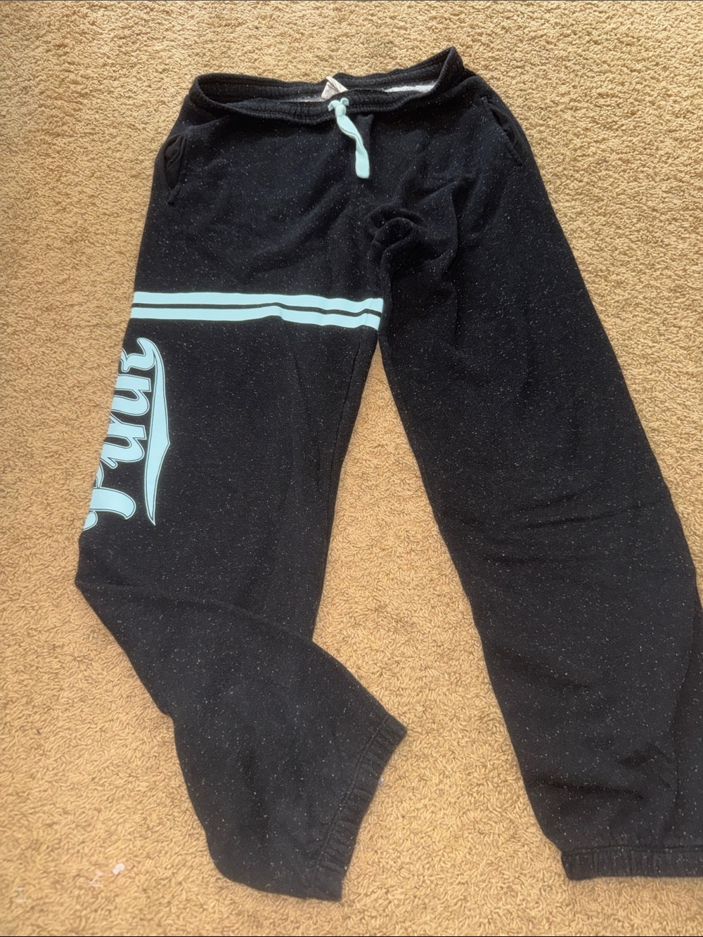 Black speckled Woman’s Victoria Secret PINK Sweatpants with Mint Accent